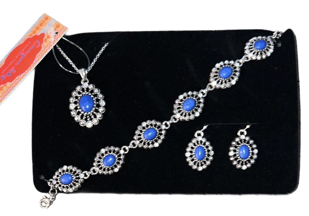 Canyon Sky Southwestern 3 Piece Jewelry Set Silver and Blue NEW in Box